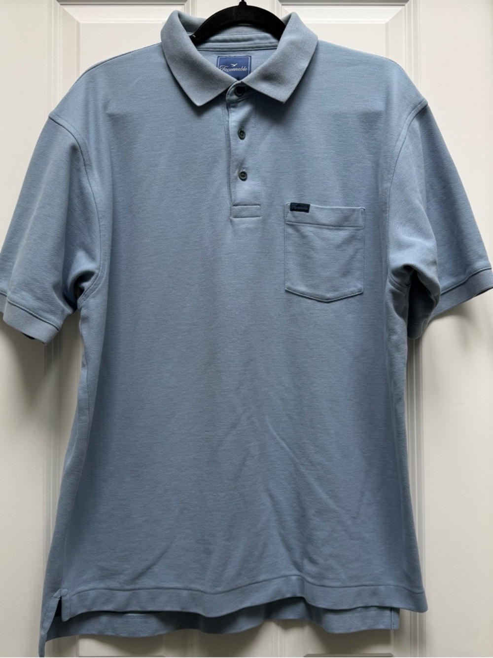 FACONNABLE SHORT SLEEVE COLLARED POLO SHIRT SOLID LIGHT BLUE TEXTURED L FRANCE